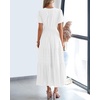image:imageBTFBM Womens Summer 2026 Casual Midi Maxi Dresses Lightweight Short Sleeve V Neck Elastic Waist Boho Beach Dress PocketsWhite