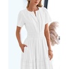 image:imageBTFBM Womens Summer 2026 Casual Midi Maxi Dresses Lightweight Short Sleeve V Neck Elastic Waist Boho Beach Dress PocketsWhite