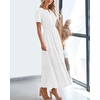 image:imageBTFBM Womens Summer 2026 Casual Midi Maxi Dresses Lightweight Short Sleeve V Neck Elastic Waist Boho Beach Dress PocketsWhite