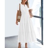 image:imageBTFBM Womens Summer 2026 Casual Midi Maxi Dresses Lightweight Short Sleeve V Neck Elastic Waist Boho Beach Dress PocketsWhite