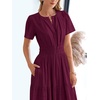 image:imageBTFBM Womens Summer 2026 Casual Midi Maxi Dresses Lightweight Short Sleeve V Neck Elastic Waist Boho Beach Dress PocketsWine Red