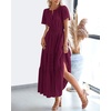 image:imageBTFBM Womens Summer 2026 Casual Midi Maxi Dresses Lightweight Short Sleeve V Neck Elastic Waist Boho Beach Dress PocketsWine Red