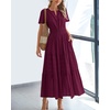 image:imageBTFBM Womens Summer 2026 Casual Midi Maxi Dresses Lightweight Short Sleeve V Neck Elastic Waist Boho Beach Dress PocketsWine Red