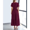 image:imageBTFBM Womens Summer 2026 Casual Midi Maxi Dresses Lightweight Short Sleeve V Neck Elastic Waist Boho Beach Dress PocketsWine Red