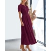 image:imageBTFBM Womens Summer 2026 Casual Midi Maxi Dresses Lightweight Short Sleeve V Neck Elastic Waist Boho Beach Dress PocketsWine Red