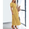 image:imageBTFBM Womens Summer 2026 Casual Midi Maxi Dresses Lightweight Short Sleeve V Neck Elastic Waist Boho Beach Dress PocketsYellow