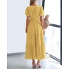 image:imageBTFBM Womens Summer 2026 Casual Midi Maxi Dresses Lightweight Short Sleeve V Neck Elastic Waist Boho Beach Dress PocketsYellow