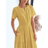 image:imageBTFBM Womens Summer 2026 Casual Midi Maxi Dresses Lightweight Short Sleeve V Neck Elastic Waist Boho Beach Dress PocketsYellow
