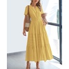 image:imageBTFBM Womens Summer 2026 Casual Midi Maxi Dresses Lightweight Short Sleeve V Neck Elastic Waist Boho Beach Dress PocketsYellow