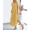 image:imageBTFBM Womens Summer 2026 Casual Midi Maxi Dresses Lightweight Short Sleeve V Neck Elastic Waist Boho Beach Dress PocketsYellow