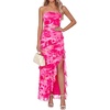 image:imageBTFBM Off The Shoulder Dresses for Women Summer 2026 Strapless Ruffle Slit Formal Wedding Guest Dress Cocktail PartyFloral Pink
