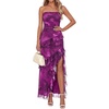 image:imageBTFBM Off The Shoulder Dresses for Women Summer 2026 Strapless Ruffle Slit Formal Wedding Guest Dress Cocktail PartyFloral Purple