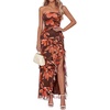image:imageBTFBM Off The Shoulder Dresses for Women Summer 2026 Strapless Ruffle Slit Formal Wedding Guest Dress Cocktail PartyFloral Red Brown