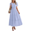 image:imageBTFBM Womens Summer 2026 Casual Midi Maxi Dresses Lightweight Short Sleeve V Neck Elastic Waist Boho Beach Dress PocketsLight Blue