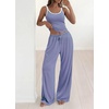 image:imageBTFBM Lounge Sets For Women 2026 Striped 2 Piece Pajama Sets Spaghetti Strap Tops Wide Leg Pants Beach Vacation OutfitsStriped Blue Pink