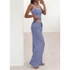 image:imageBTFBM Lounge Sets For Women 2026 Striped 2 Piece Pajama Sets Spaghetti Strap Tops Wide Leg Pants Beach Vacation OutfitsStriped Blue Pink