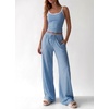 image:imageBTFBM Lounge Sets For Women 2026 Striped 2 Piece Pajama Sets Spaghetti Strap Tops Wide Leg Pants Beach Vacation OutfitsStriped Blue White