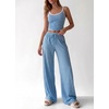 image:imageBTFBM Lounge Sets For Women 2026 Striped 2 Piece Pajama Sets Spaghetti Strap Tops Wide Leg Pants Beach Vacation OutfitsStriped Blue White
