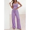 image:imageBTFBM Lounge Sets For Women 2026 Striped 2 Piece Pajama Sets Spaghetti Strap Tops Wide Leg Pants Beach Vacation OutfitsStriped Purple Orange