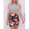 image:imageBTFBM Women 2026 Summer Dresses Sleeveless Casual Crewneck Bodycon Cutout Twist Slim Wrap Club Party Beach Mini DressStripe and Floral Black