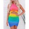 image:imageBTFBM Women 2026 Summer Dresses Sleeveless Casual Crewneck Bodycon Cutout Twist Slim Wrap Club Party Beach Mini DressTie Dye Pink Blue