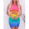image:imageBTFBM Women 2026 Summer Dresses Sleeveless Casual Crewneck Bodycon Cutout Twist Slim Wrap Club Party Beach Mini DressTie Dye Pink Blue