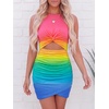 image:imageBTFBM Women 2026 Summer Dresses Sleeveless Casual Crewneck Bodycon Cutout Twist Slim Wrap Club Party Beach Mini DressTie Dye Pink Blue
