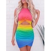 image:imageBTFBM Women 2026 Summer Dresses Sleeveless Casual Crewneck Bodycon Cutout Twist Slim Wrap Club Party Beach Mini DressTie Dye Pink Blue