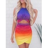 image:imageBTFBM Women 2026 Summer Dresses Sleeveless Casual Crewneck Bodycon Cutout Twist Slim Wrap Club Party Beach Mini DressTie Dye Purple Yellow