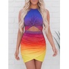 image:imageBTFBM Women 2026 Summer Dresses Sleeveless Casual Crewneck Bodycon Cutout Twist Slim Wrap Club Party Beach Mini DressTie Dye Purple Yellow