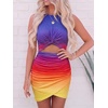 image:imageBTFBM Women 2026 Summer Dresses Sleeveless Casual Crewneck Bodycon Cutout Twist Slim Wrap Club Party Beach Mini DressTie Dye Purple Yellow