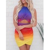 image:imageBTFBM Women 2026 Summer Dresses Sleeveless Casual Crewneck Bodycon Cutout Twist Slim Wrap Club Party Beach Mini DressTie Dye Purple Yellow