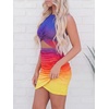 image:imageBTFBM Women 2026 Summer Dresses Sleeveless Casual Crewneck Bodycon Cutout Twist Slim Wrap Club Party Beach Mini DressTie Dye Purple Yellow