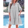 image:imageBTFBM Womens Summer Dresses 2026 Striped Mini Dress Half Sleeve Button Down Casual Flowy Beach Vacation Outfits PocketsBlack