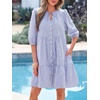 image:imageBTFBM Womens Summer Dresses 2026 Striped Mini Dress Half Sleeve Button Down Casual Flowy Beach Vacation Outfits PocketsBlue