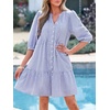image:imageBTFBM Womens Summer Dresses 2026 Striped Mini Dress Half Sleeve Button Down Casual Flowy Beach Vacation Outfits PocketsBlue