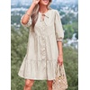 image:imageBTFBM Womens Summer Dresses 2026 Striped Mini Dress Half Sleeve Button Down Casual Flowy Beach Vacation Outfits PocketsBrown