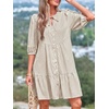 image:imageBTFBM Womens Summer Dresses 2026 Striped Mini Dress Half Sleeve Button Down Casual Flowy Beach Vacation Outfits PocketsBrown