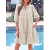 image:imageBTFBM Womens Summer Dresses 2026 Striped Mini Dress Half Sleeve Button Down Casual Flowy Beach Vacation Outfits PocketsBrown