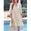 image:imageBTFBM Womens Summer Dresses 2026 Striped Mini Dress Half Sleeve Button Down Casual Flowy Beach Vacation Outfits PocketsBrown