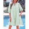 image:imageBTFBM Womens Summer Dresses 2026 Striped Mini Dress Half Sleeve Button Down Casual Flowy Beach Vacation Outfits PocketsGreen