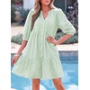 image:imageBTFBM Womens Summer Dresses 2026 Striped Mini Dress Half Sleeve Button Down Casual Flowy Beach Vacation Outfits PocketsGreen