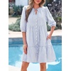 image:imageBTFBM Womens Summer Dresses 2026 Striped Mini Dress Half Sleeve Button Down Casual Flowy Beach Vacation Outfits PocketsLight Blue