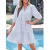 image:imageBTFBM Womens Summer Dresses 2026 Striped Mini Dress Half Sleeve Button Down Casual Flowy Beach Vacation Outfits PocketsLight Blue