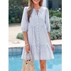 image:imageBTFBM Womens Summer Dresses 2026 Striped Mini Dress Half Sleeve Button Down Casual Flowy Beach Vacation Outfits PocketsLight Blue