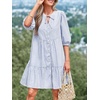 image:imageBTFBM Womens Summer Dresses 2026 Striped Mini Dress Half Sleeve Button Down Casual Flowy Beach Vacation Outfits PocketsLight Blue