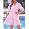 image:imageBTFBM Womens Summer Dresses 2026 Striped Mini Dress Half Sleeve Button Down Casual Flowy Beach Vacation Outfits PocketsPink