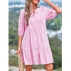 image:imageBTFBM Womens Summer Dresses 2026 Striped Mini Dress Half Sleeve Button Down Casual Flowy Beach Vacation Outfits PocketsPink