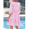 image:imageBTFBM Womens Summer Dresses 2026 Striped Mini Dress Half Sleeve Button Down Casual Flowy Beach Vacation Outfits PocketsPink