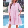 image:imageBTFBM Womens Summer Dresses 2026 Striped Mini Dress Half Sleeve Button Down Casual Flowy Beach Vacation Outfits PocketsPink